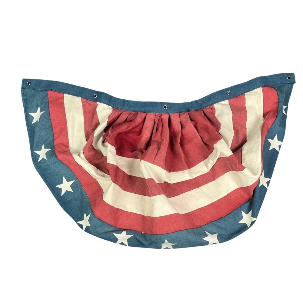Oriental Trading American Flag Bunting Pleated Fan 37"x20"Cotton 5 Grommets